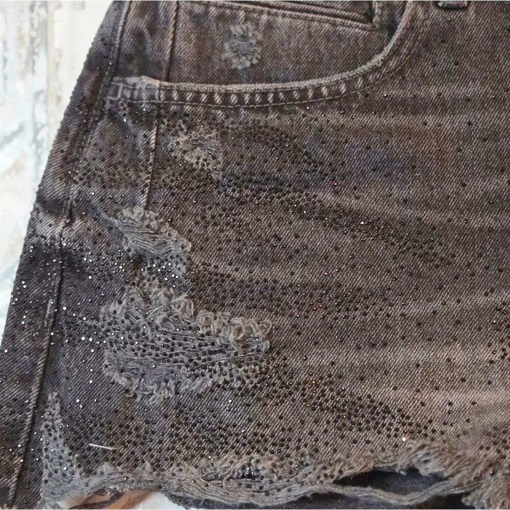 The Devon Rhinestone Distressed Denim Shorts by Pilcro NWT Size 30 - Picture 7 of 15